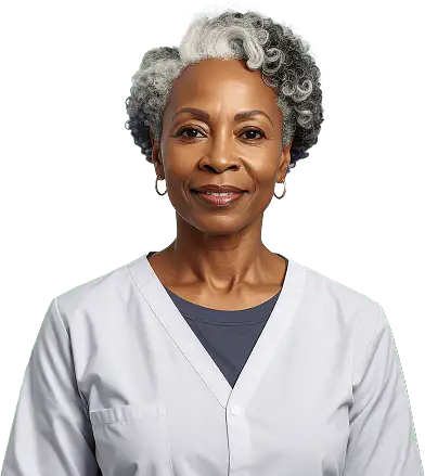 Professional woman with curly dark hair wearing a tan blouse